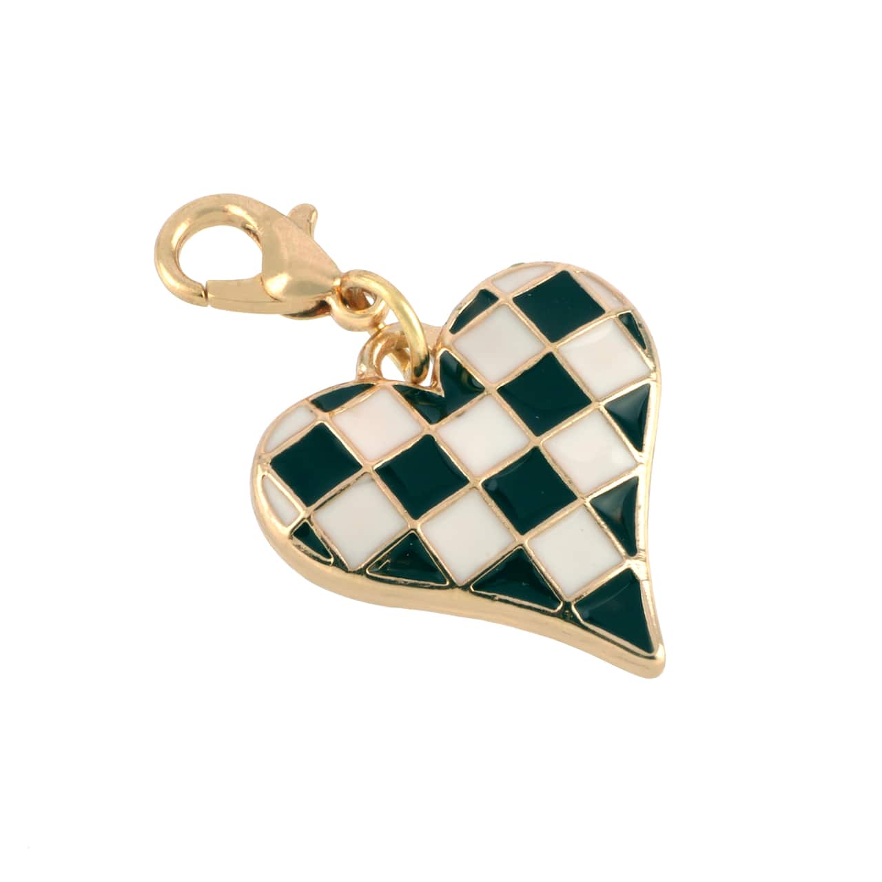 12 Pack: Black & White Checker Heart Charm by Bead Landing™